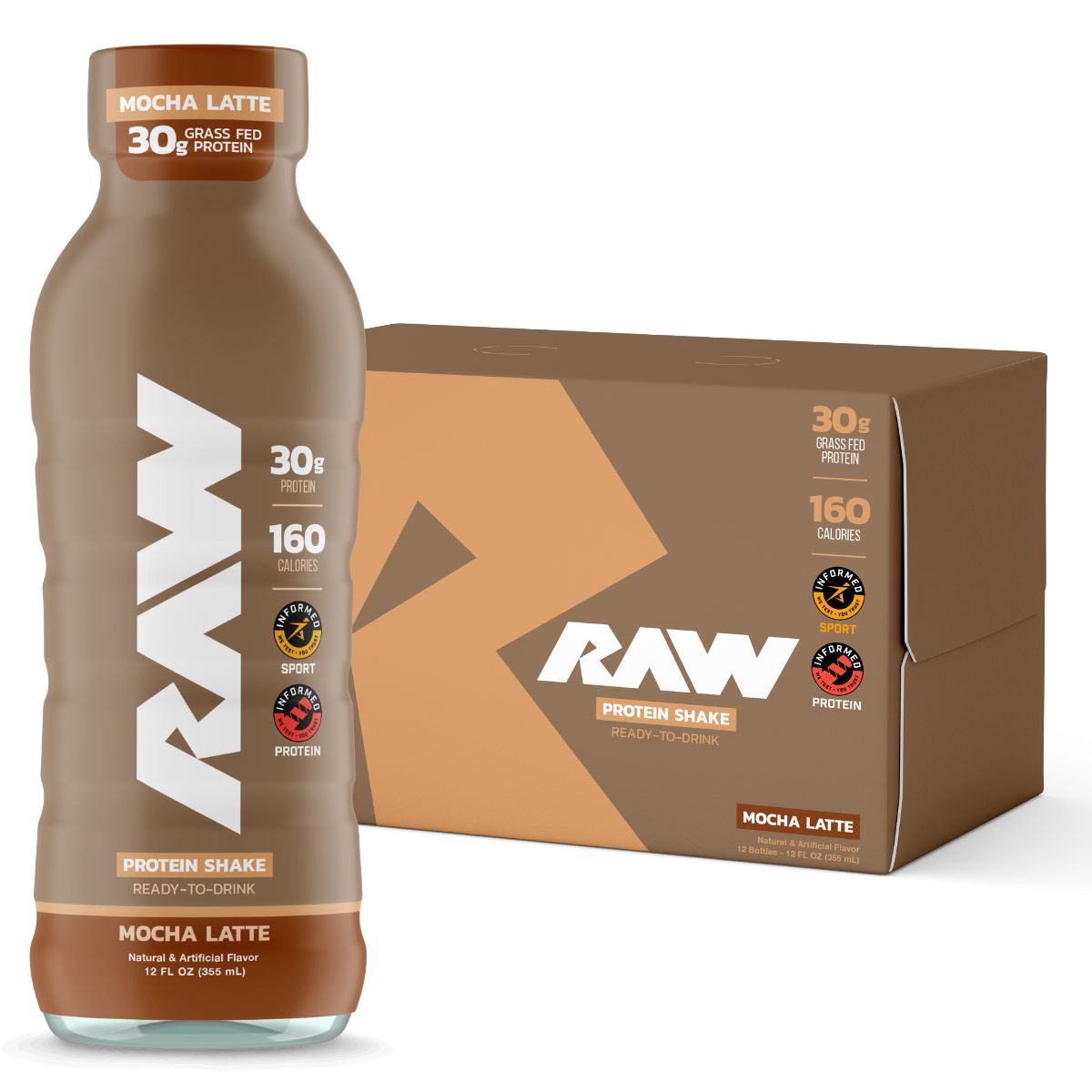 RAW Nutrition Protein Shake RTD-1 case (12 bottles)-Mocha Latte-N101 Nutrition