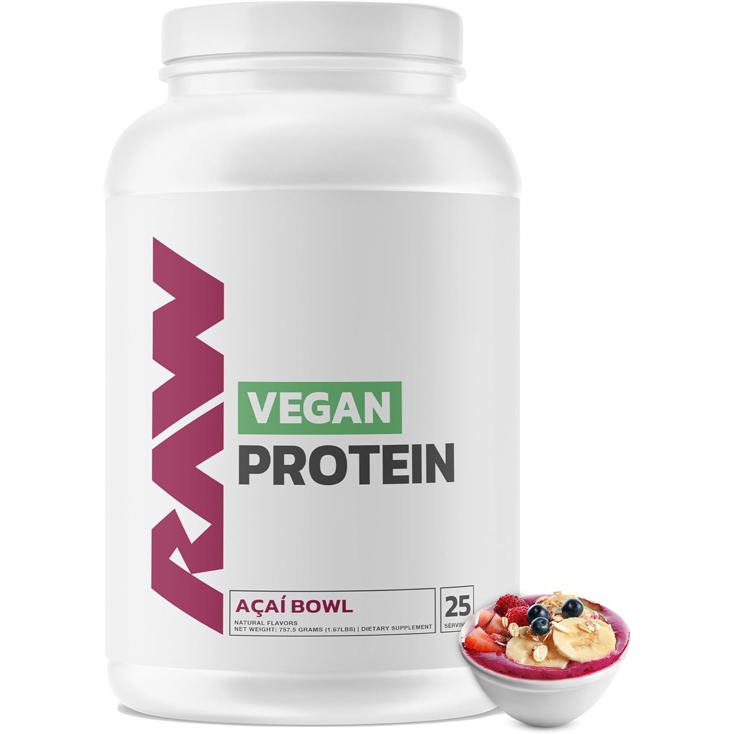 RAW Nutrition Vegan Protein-25 servings-Acai Bowl-N101 Nutrition