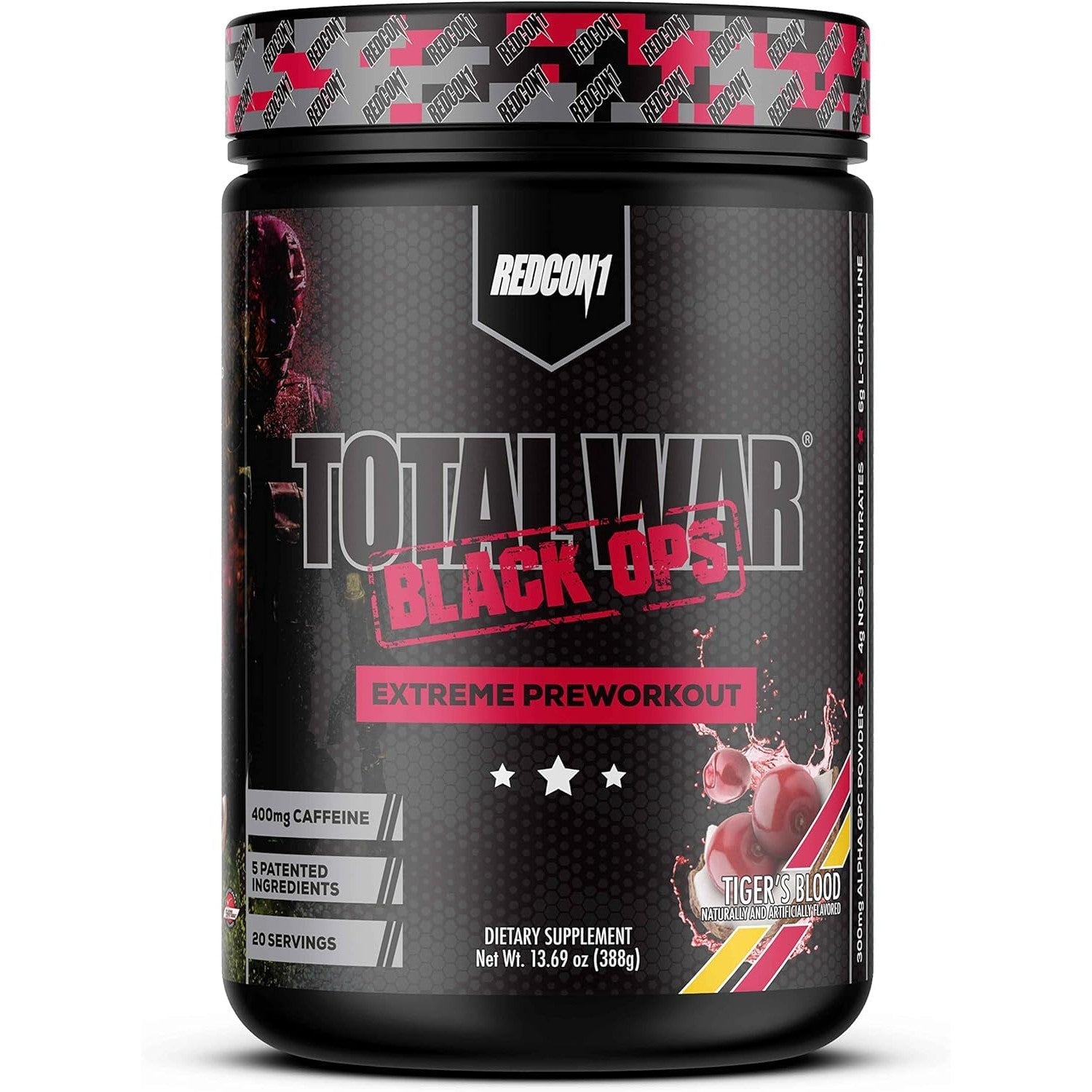 REDCON1 Total War BLACK OPS Extreme Preworkout-20 servings-Tiger's Blood-N101 Nutrition