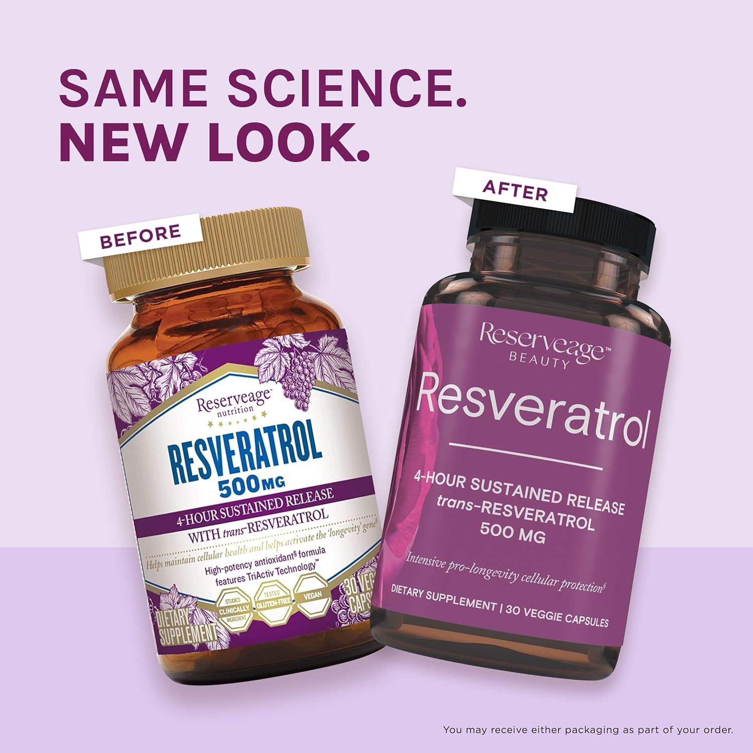 Reserveage Beauty Resveratrol 500 mg 4-Hour Sustained Release-60 veggie capsules-N101 Nutrition