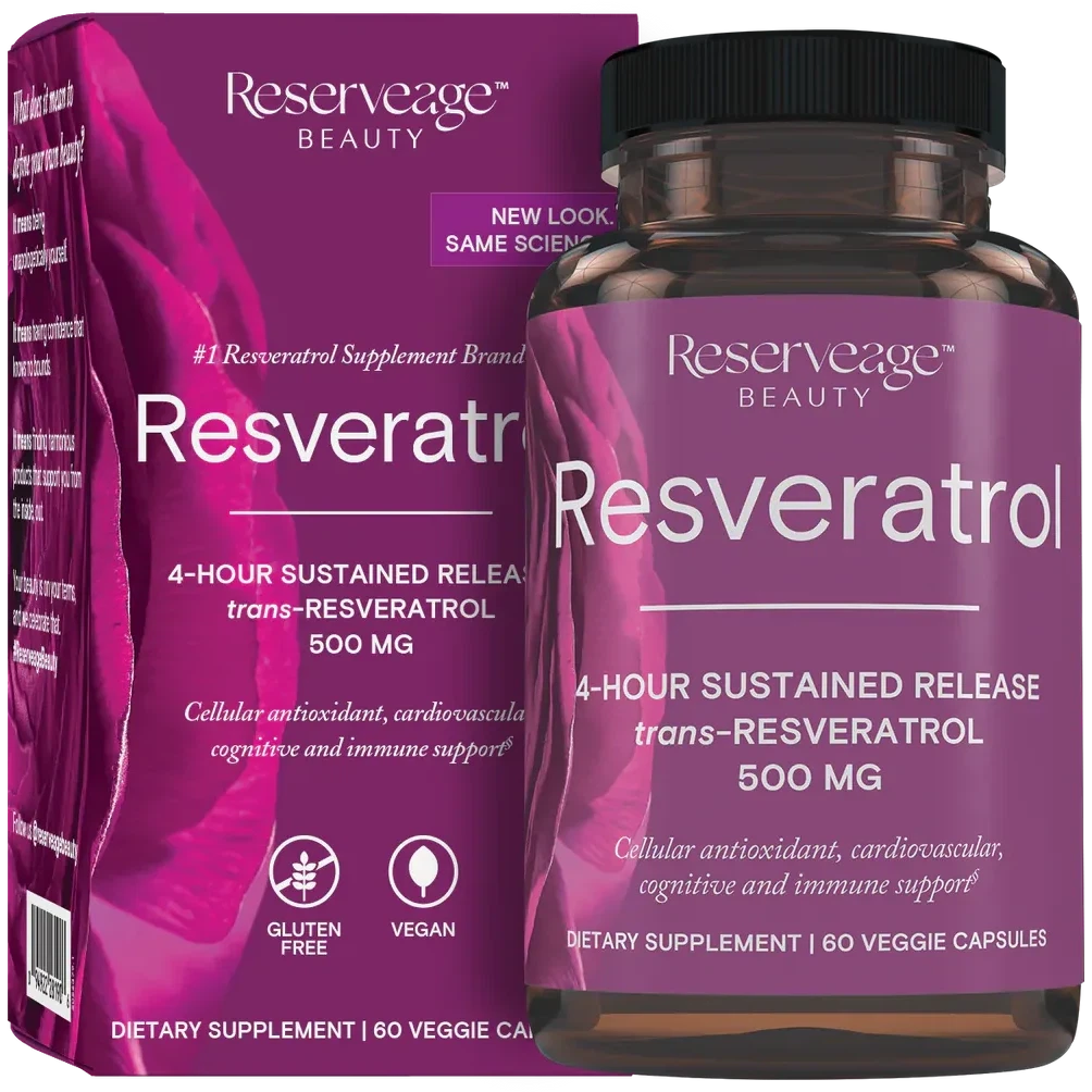 Reserveage Beauty Resveratrol 500 mg 4-Hour Sustained Release-60 veggie capsules-N101 Nutrition