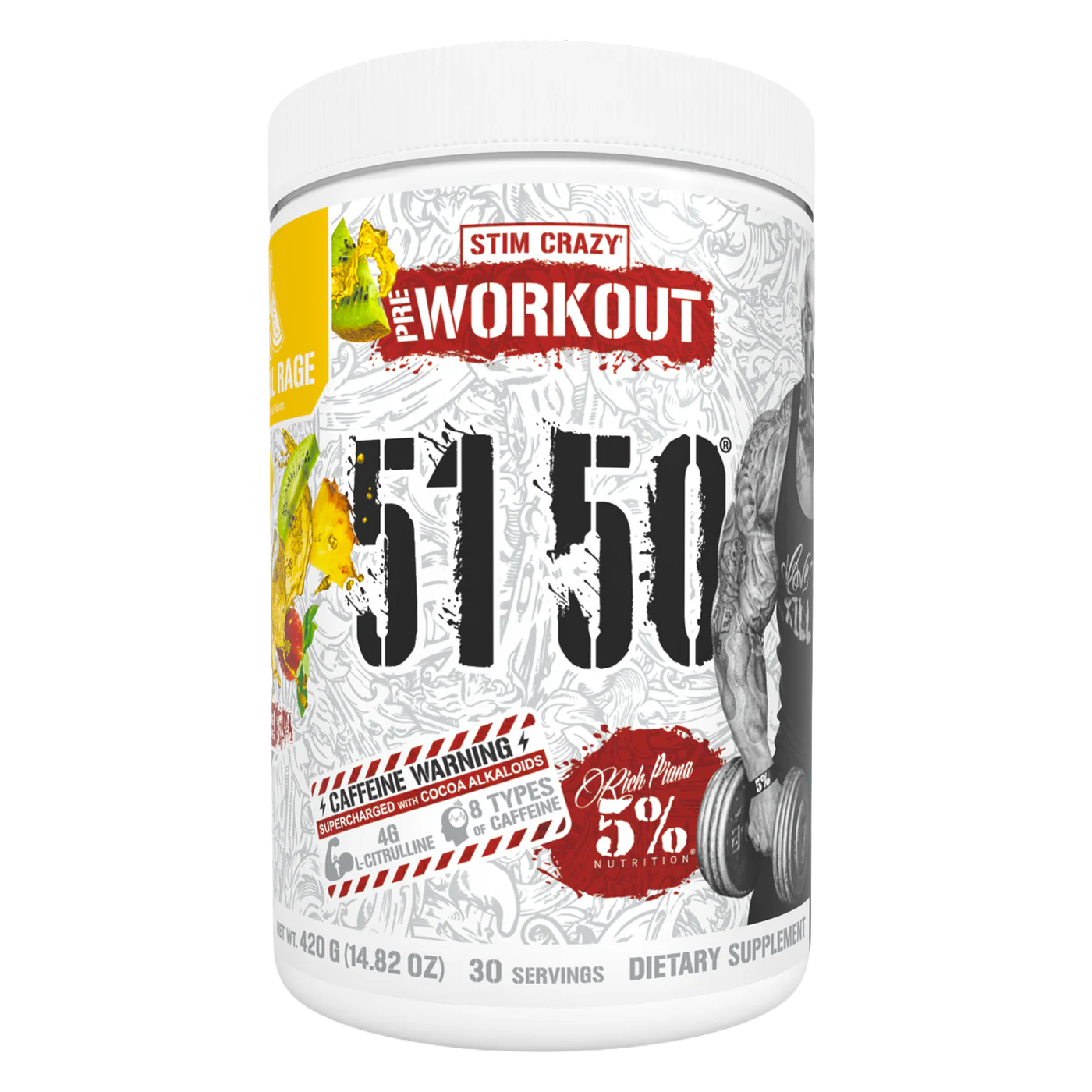 Rich Piana 5% Nutrition 5150 High Stimulant Pre-Workout-30 servings-Tropical Rage-N101 Nutrition