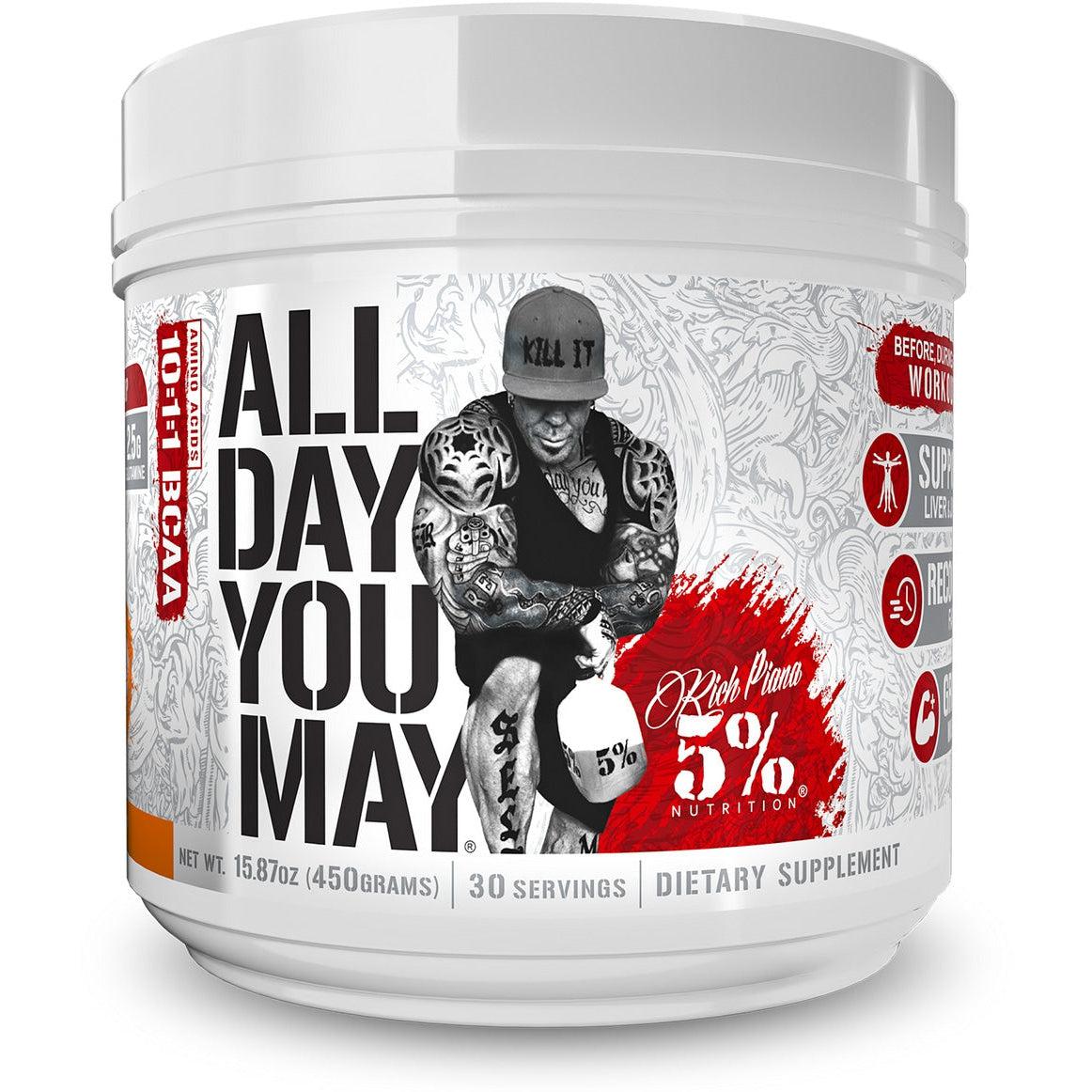 Rich Piana 5% Nutrition All Day You May 10:1:1 BCAA-30 servings-Push Pop-N101 Nutrition