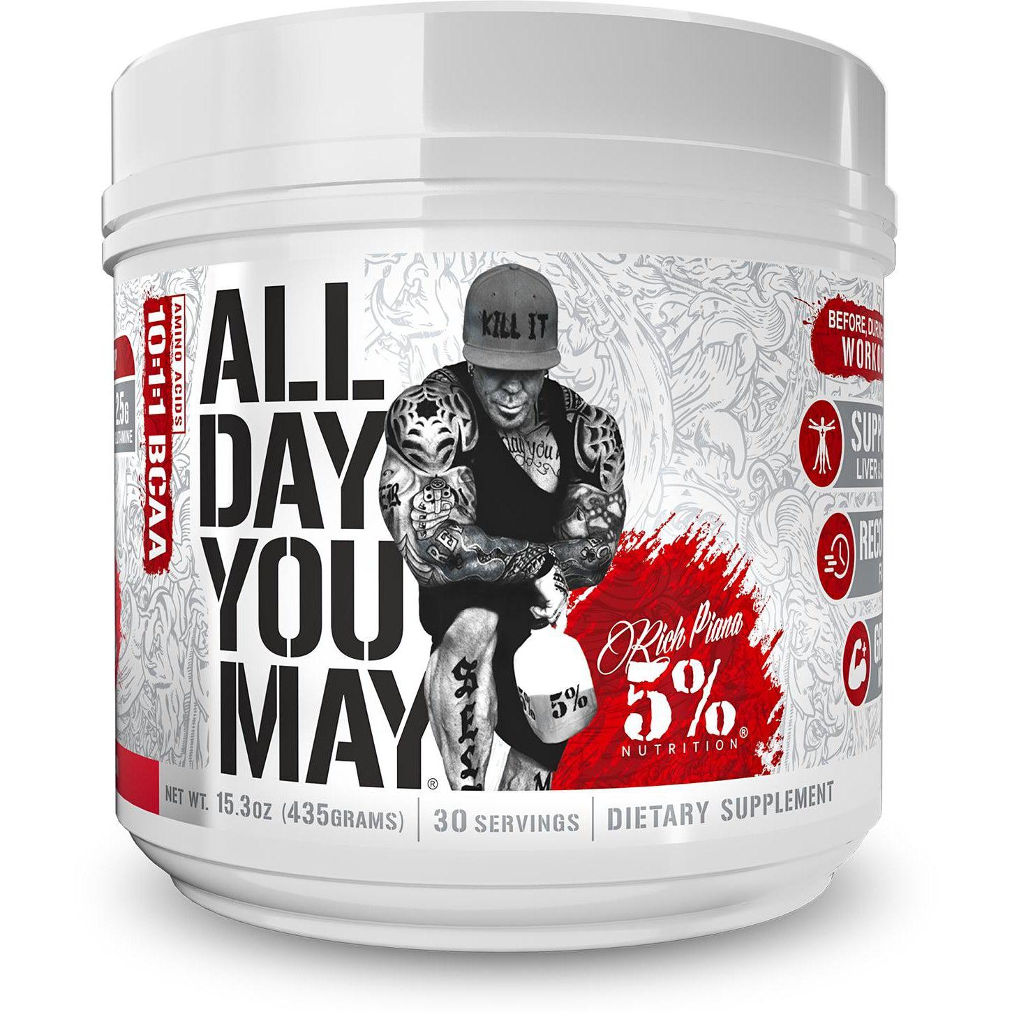 Rich Piana 5% Nutrition All Day You May 10:1:1 BCAA-30 servings-Watermelon-N101 Nutrition