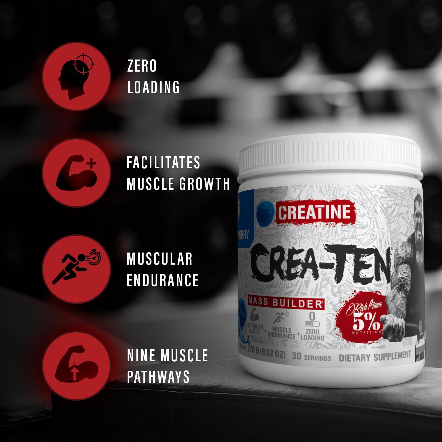 Rich Piana 5% Nutrition Crea-TEN® Creatine Mass Builder-N101 Nutrition