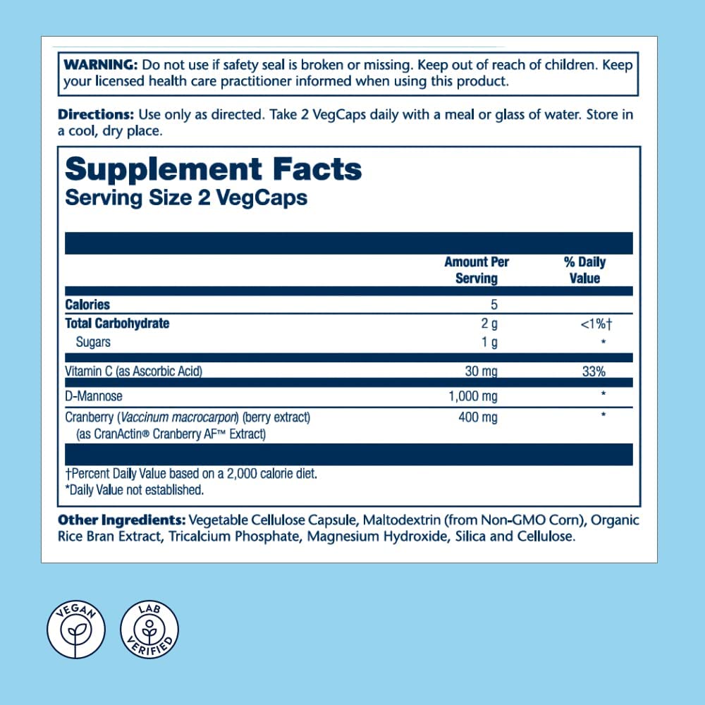 Solaray D-Mannose with CranActin-60 VegCaps-N101 Nutrition