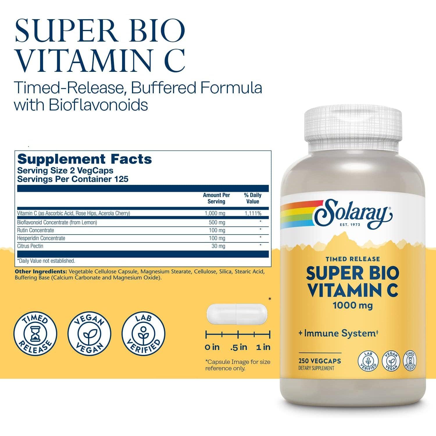 Solaray Super Bio Vitamin C 1000 mg (Timed Release)-250 VegCaps-N101 Nutrition