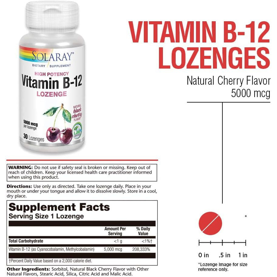 Solaray Vitamin B-12 Lozenges 5000 mcg-30 lozenges-N101 Nutrition