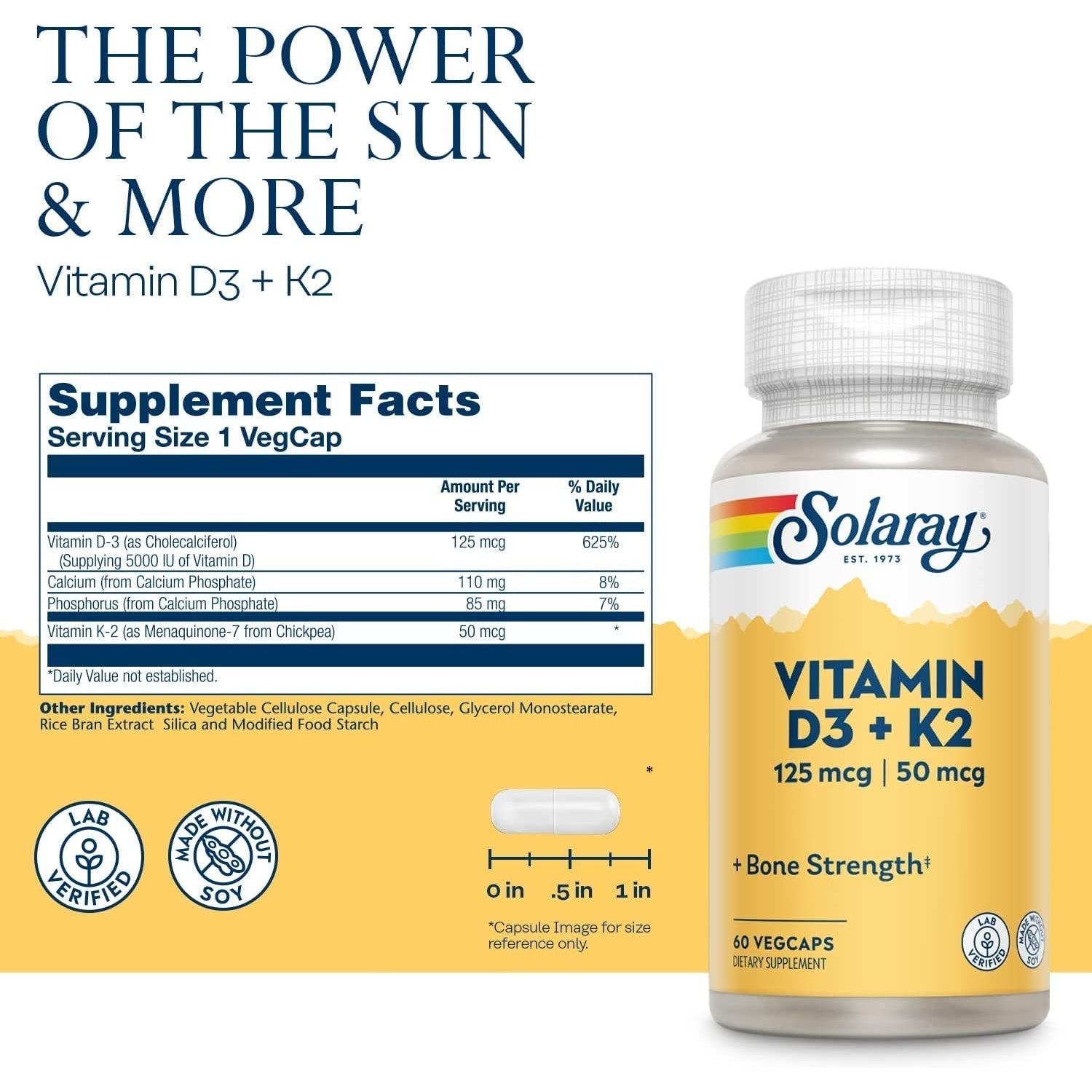 Solaray Vitamin D3 + K2-60 VegCaps-N101 Nutrition