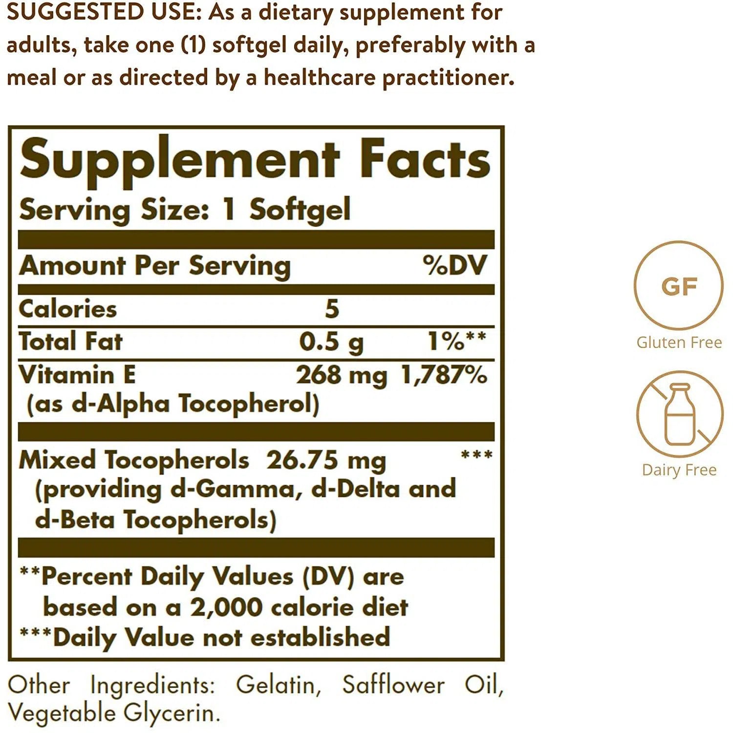 Solgar Naturally Sourced Vitamin E 268 mg (400 IU)-250 softgels-N101 Nutrition