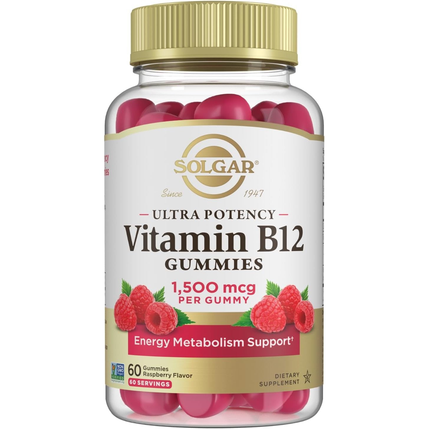 Solgar Ultra Potency Vitamin B12 Gummies 1500 mcg-60 gummies-Raspberry-N101 Nutrition