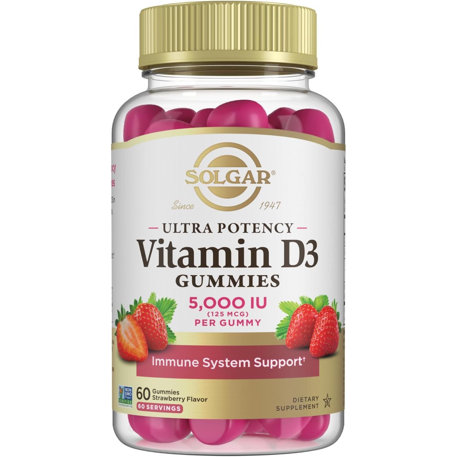 Solgar Ultra Potency Vitamin D3 Gummies 5000 IU (125 mcg)-60 gummies-Strawberry-N101 Nutrition