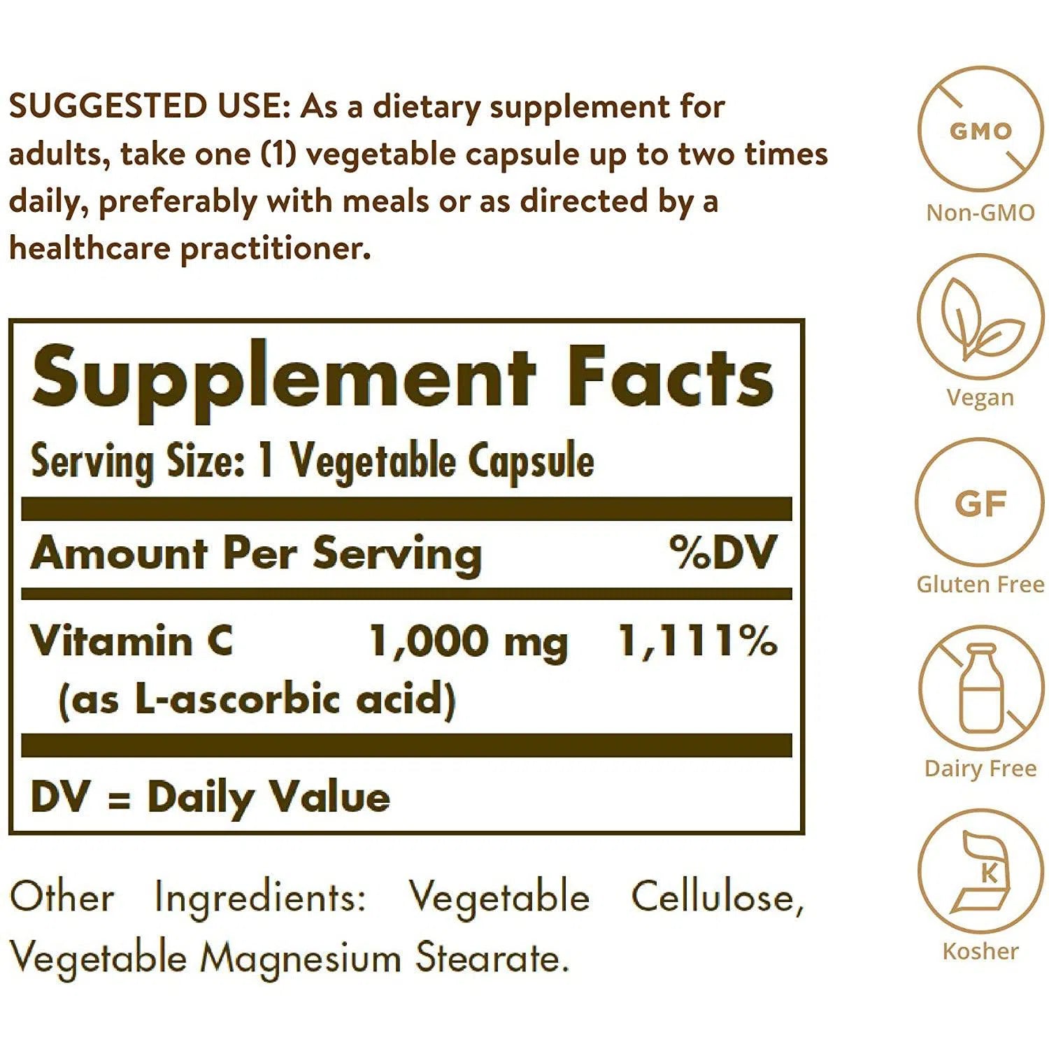 Solgar Vitamin C 1000 mg-250 vegetable capsules-N101 Nutrition