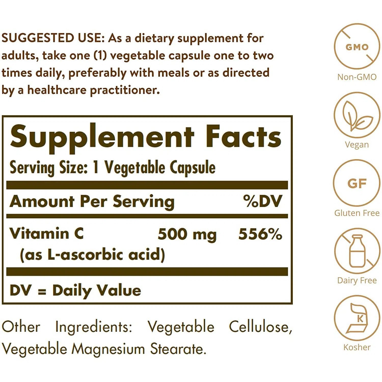 Solgar Vitamin C 500 mg-100 vegetable capsules-N101 Nutrition