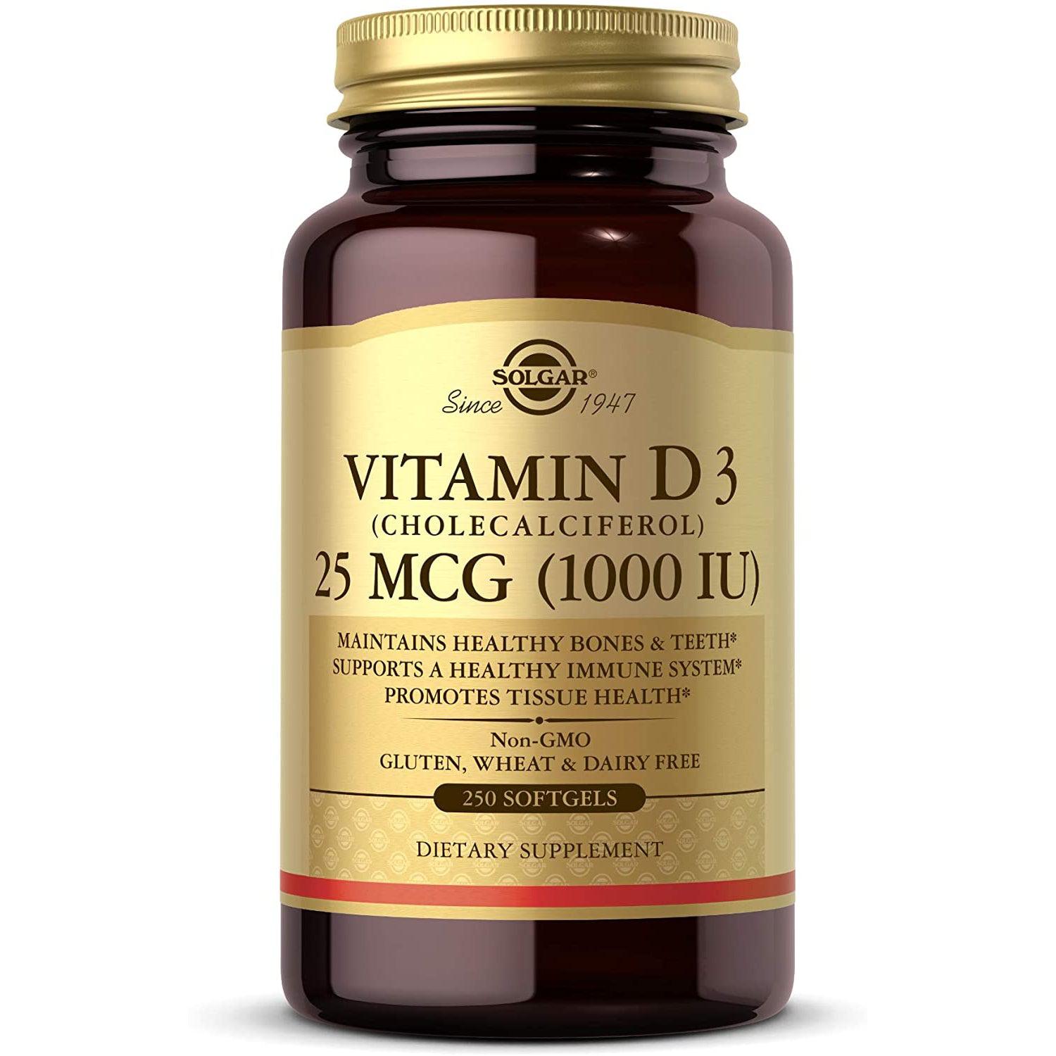 Solgar Vitamin D3 - 25 MCG (1000 IU)-250 softgels-N101 Nutrition