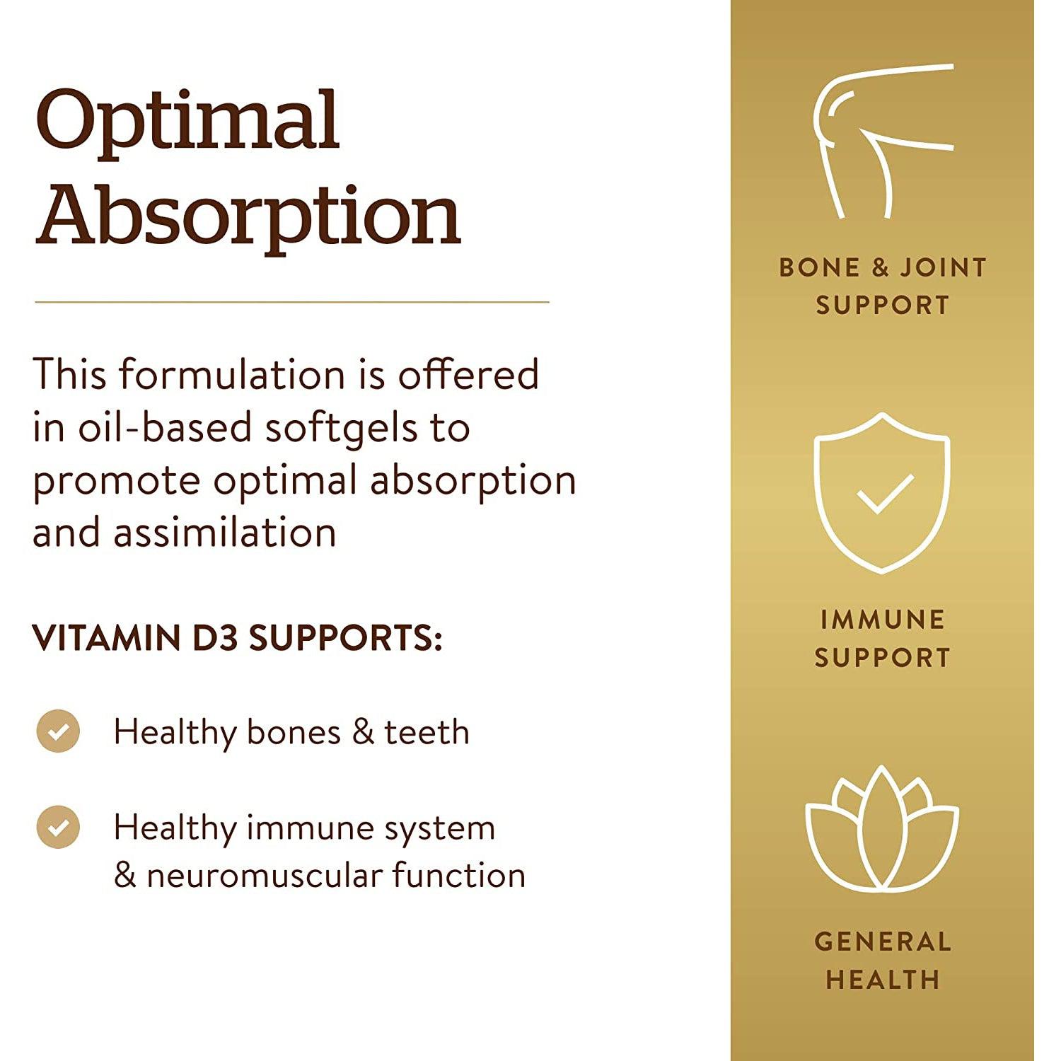 Solgar Vitamin D3 Softgels - 125 mcg (5000 IU)-100 softgels-N101 Nutrition