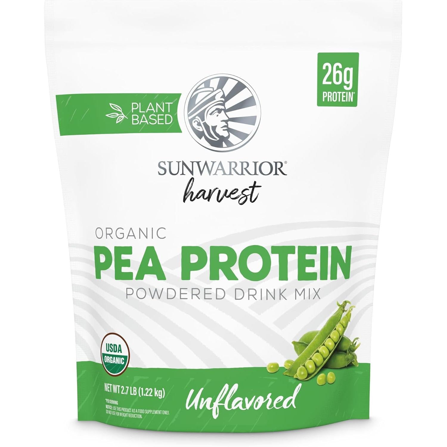 Sunwarrior Harvest Organic Pea Protein Powder Unflavored-2.7 lbs (1.22 kg)-N101 Nutrition