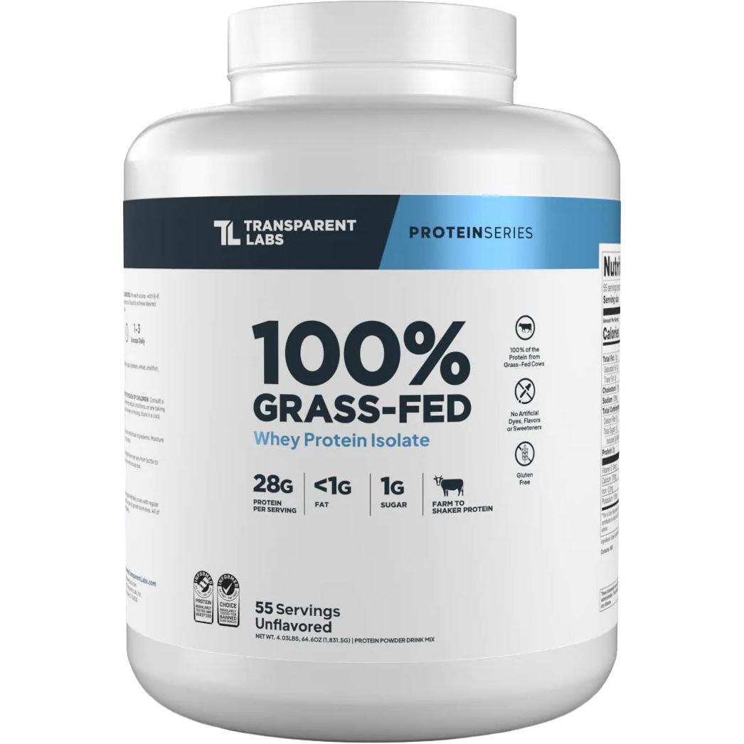 Transparent Labs 100% Grass-Fed Whey Protein Isolate-55 servings-Unflavored-N101 Nutrition