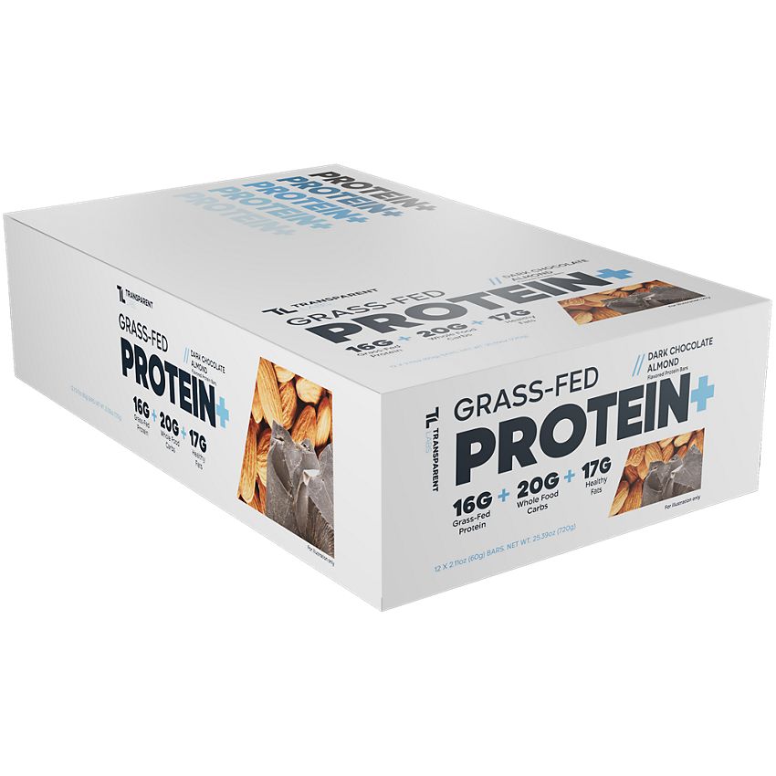Transparent Labs Grass-Fed Protein+ Bars-Box (12 bars)-Dark Chocolate Almond-N101 Nutrition