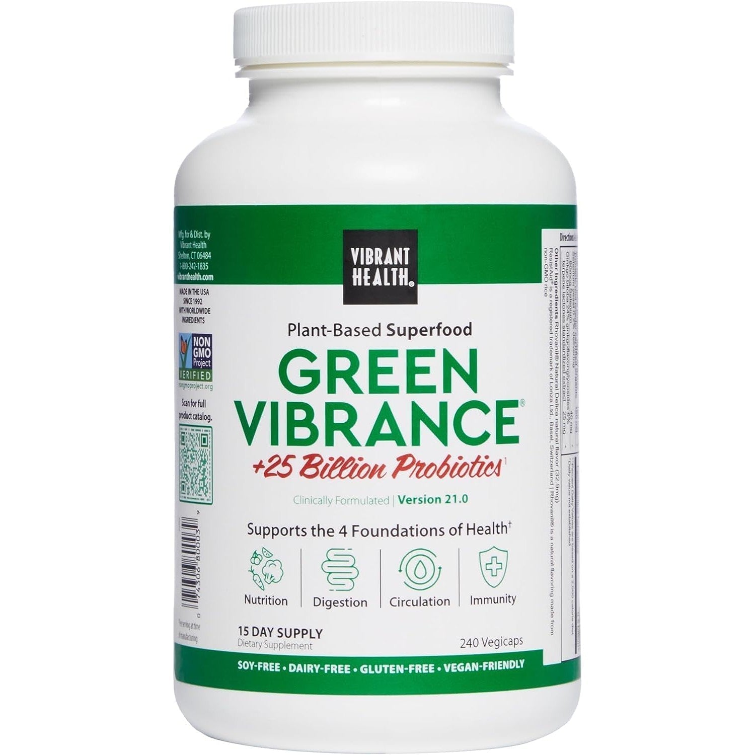 Vibrant Health Green Vibrance Capsules-240 vegicaps-N101 Nutrition