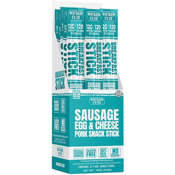 Wicked Cutz Sausage Egg & Cheese Pork Snack Stick-Box (12 sticks)-N101 Nutrition