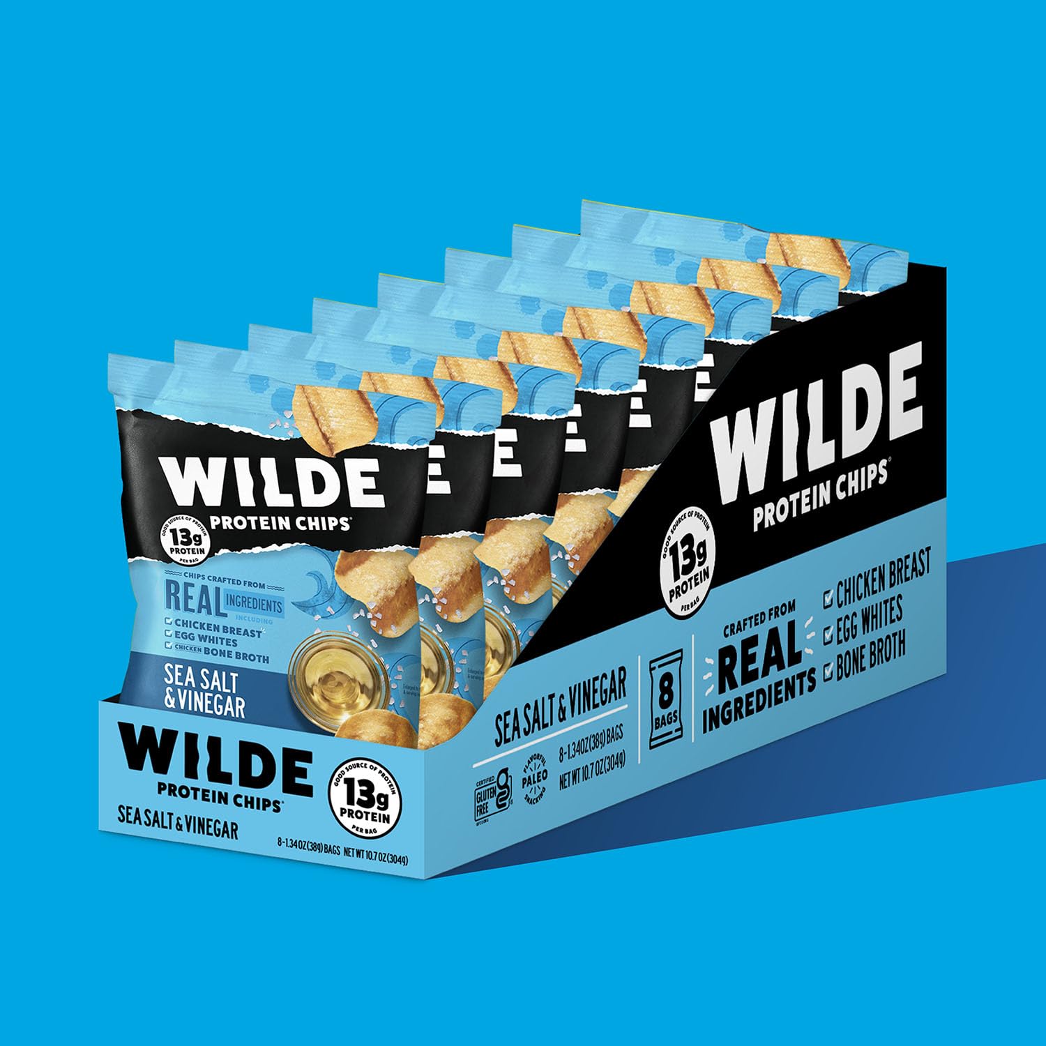 Wilde Protein Chips-Box (8 bags)-Sea Salt & Vinegar-N101 Nutrition