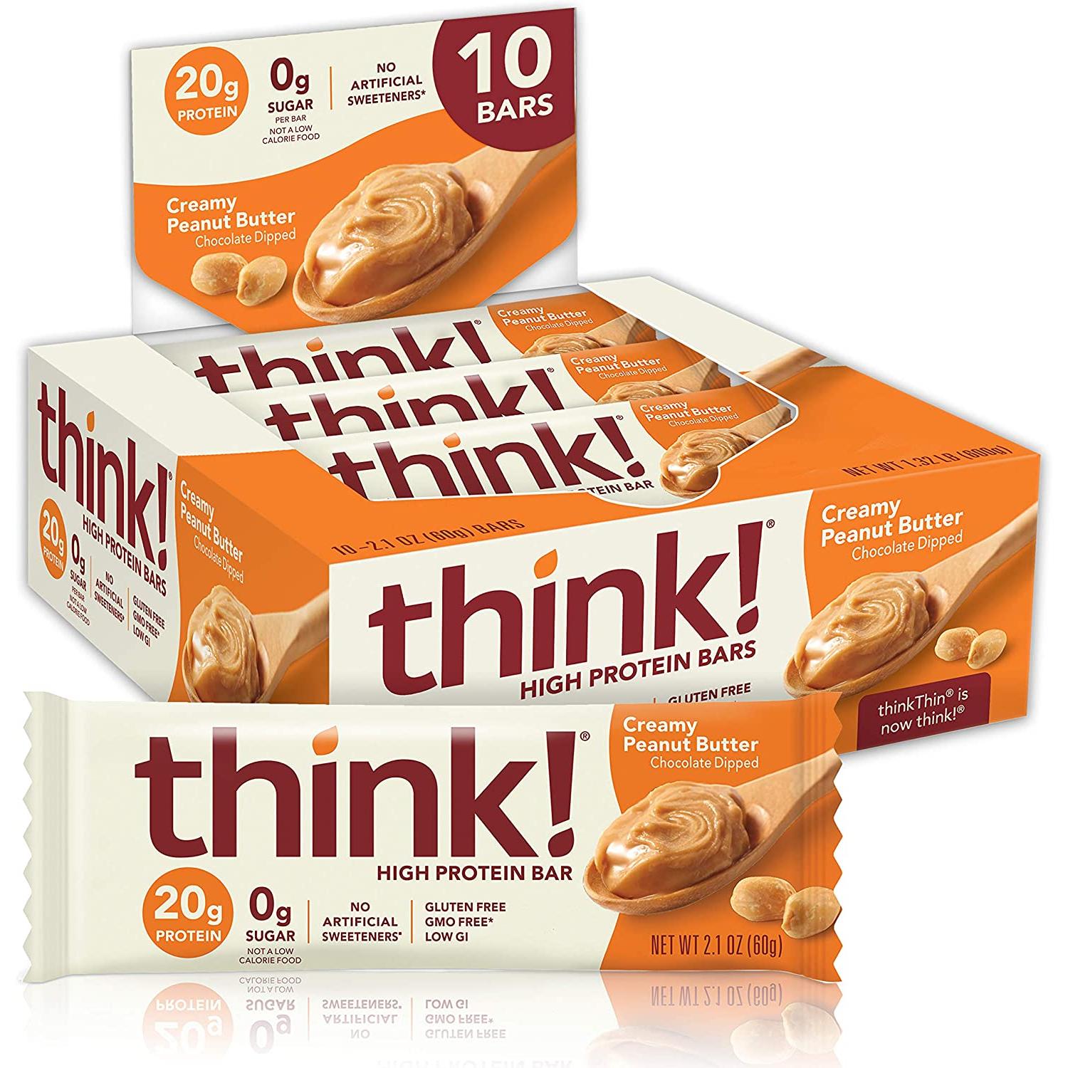 think! High Protein Bars-Box (10 bars)-Creamy Peanut Butter-N101 Nutrition
